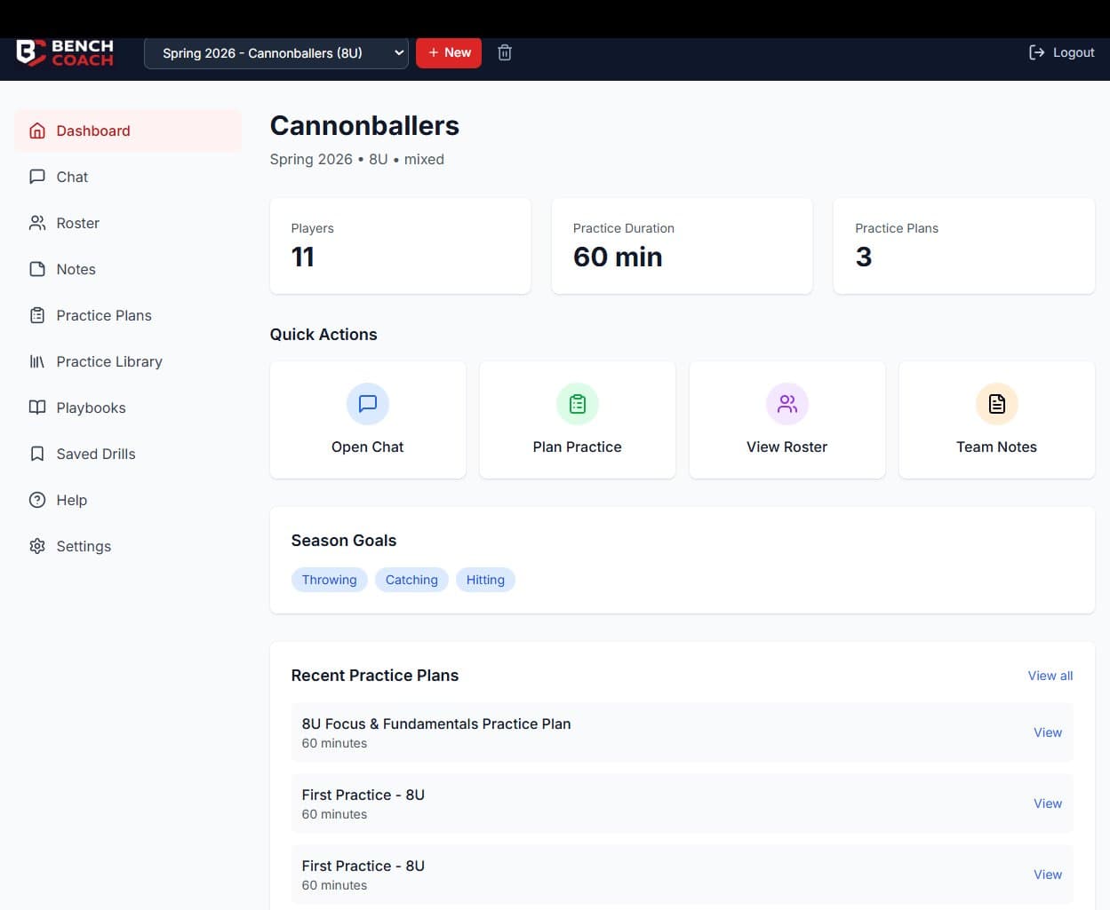Bench Coach Dashboard